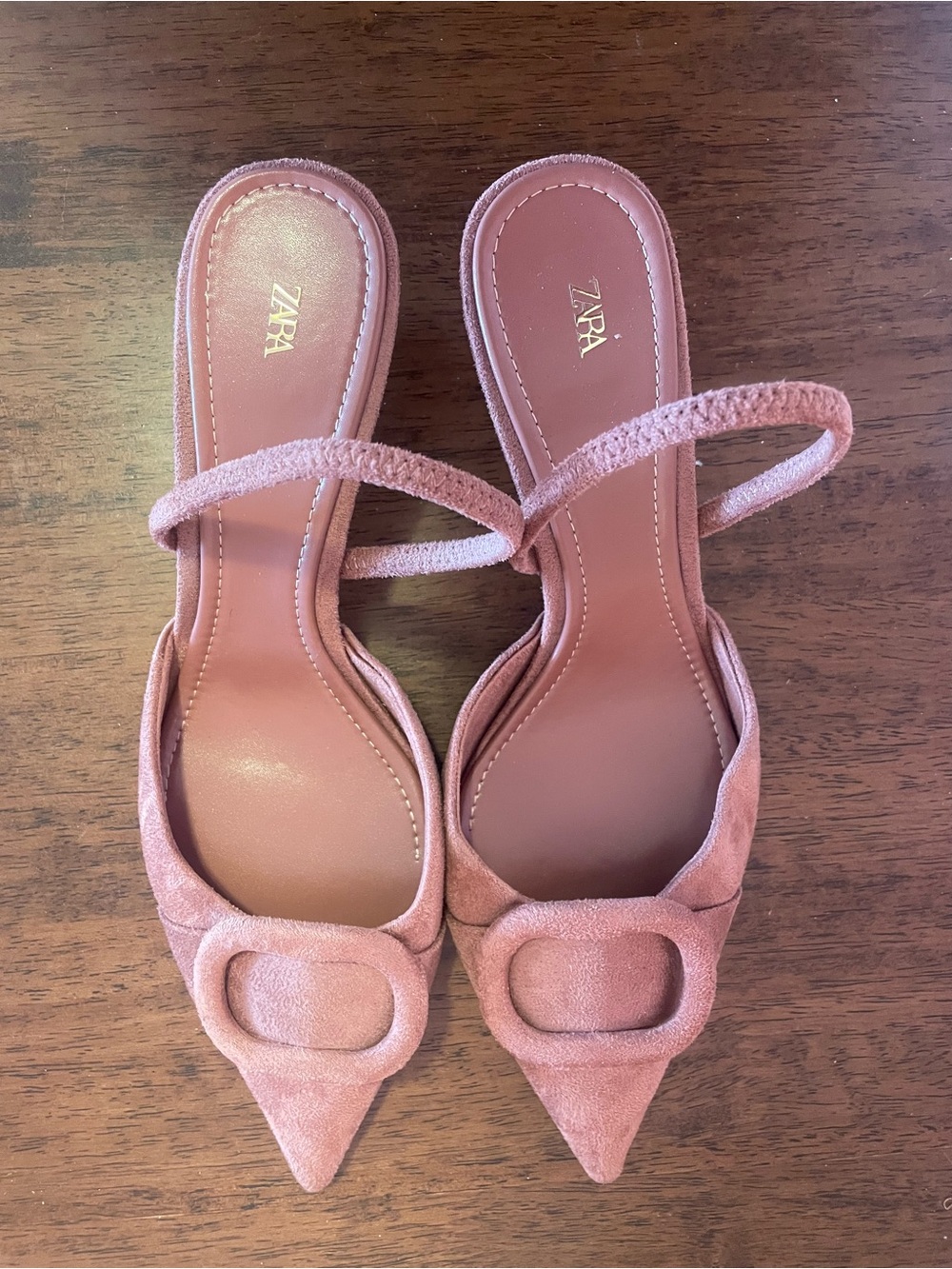 ZARA Rose Pink Suede Pointed-Toe Slingback Mules